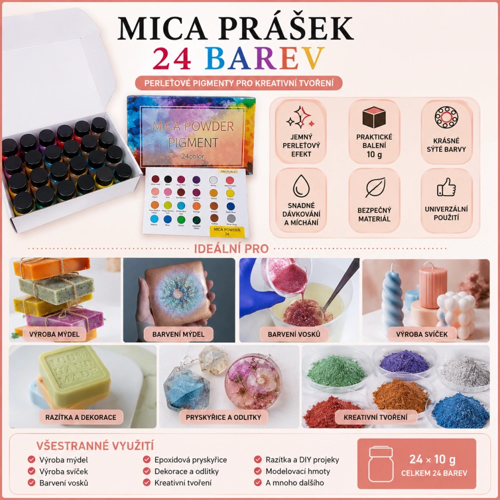 Velká sada mica prášků 24 barev