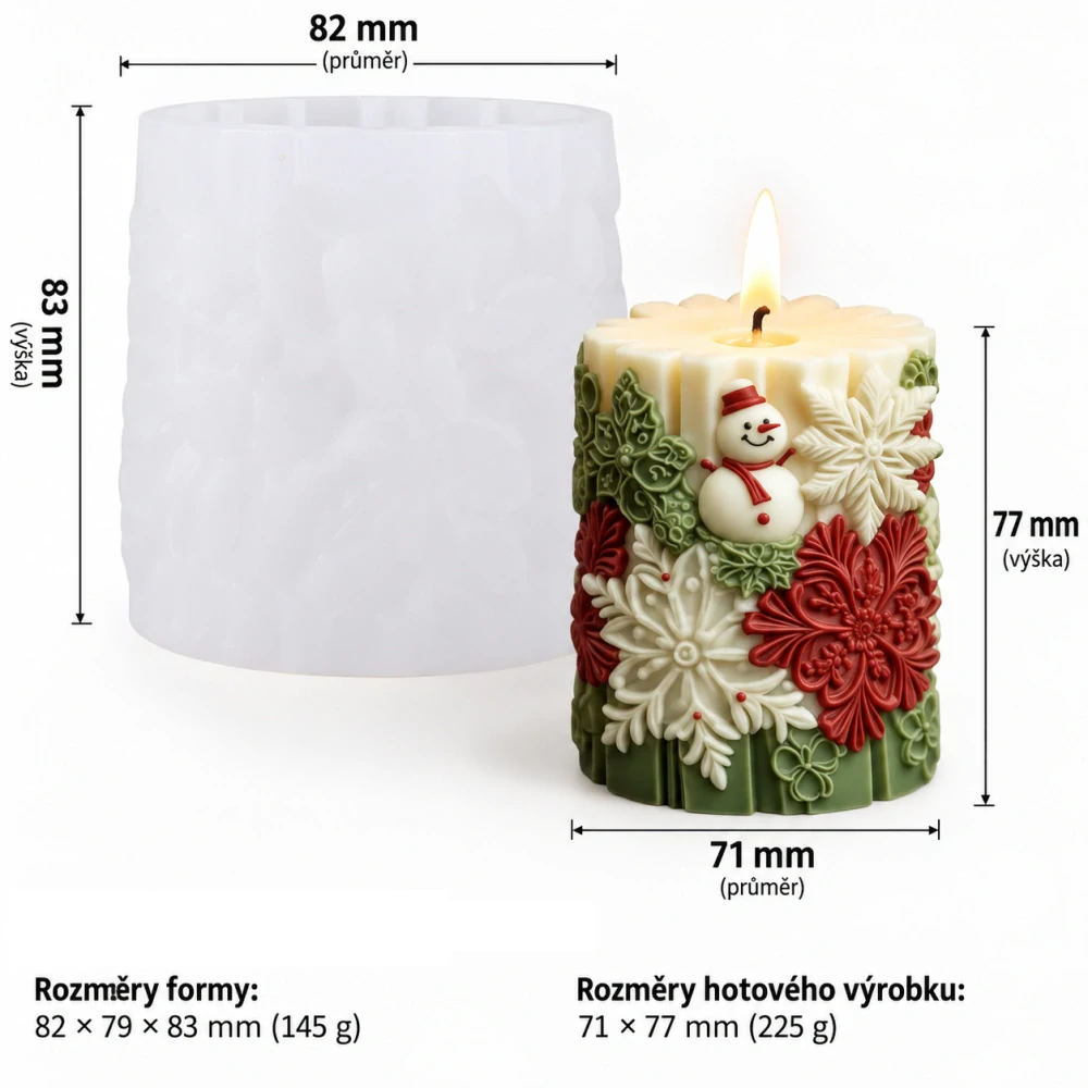 Silikonová forma Sněhulák, vločky a cesmína