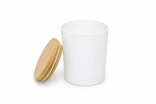 Matná bílá dóza na svíčku s bambusovým víčkem